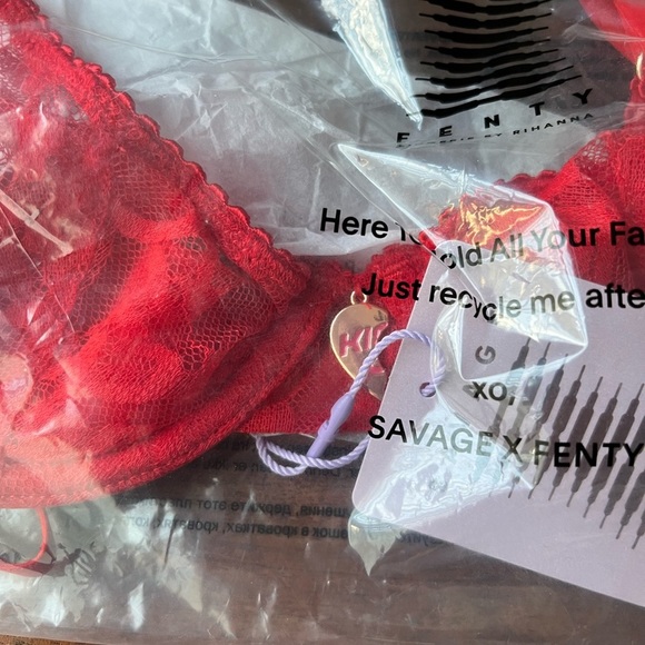 Savage X Fenty Goji Berry Red Lovestruck Lace Half-Cup Bra - Picture 7 of 9